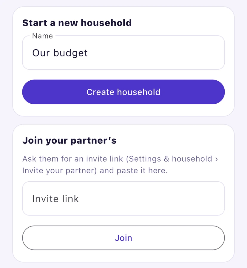Your household on iPhone: start a new household, or join your partner’s with an invite link